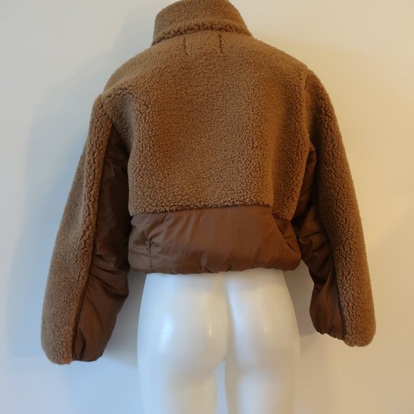 Womens Frame Brown Fleece /Nylon Mix Bomber Jacket S/P * - Picture 5 of 7